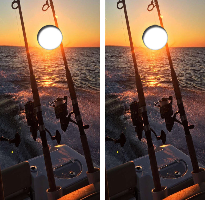 Fishing At Dawn Cornhole Wood Board Skin Wrap