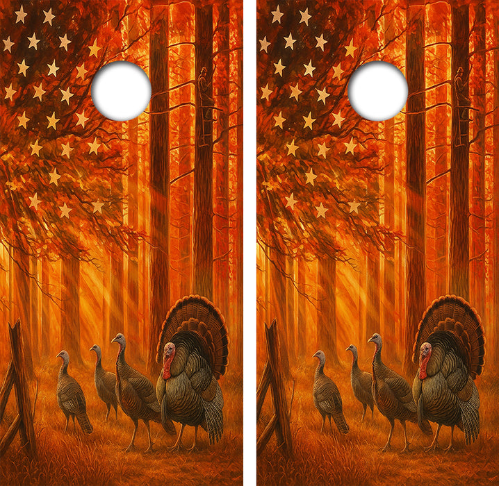 Wild Turkey American Flag Cornhole Wrap Decal with Free Laminate Included