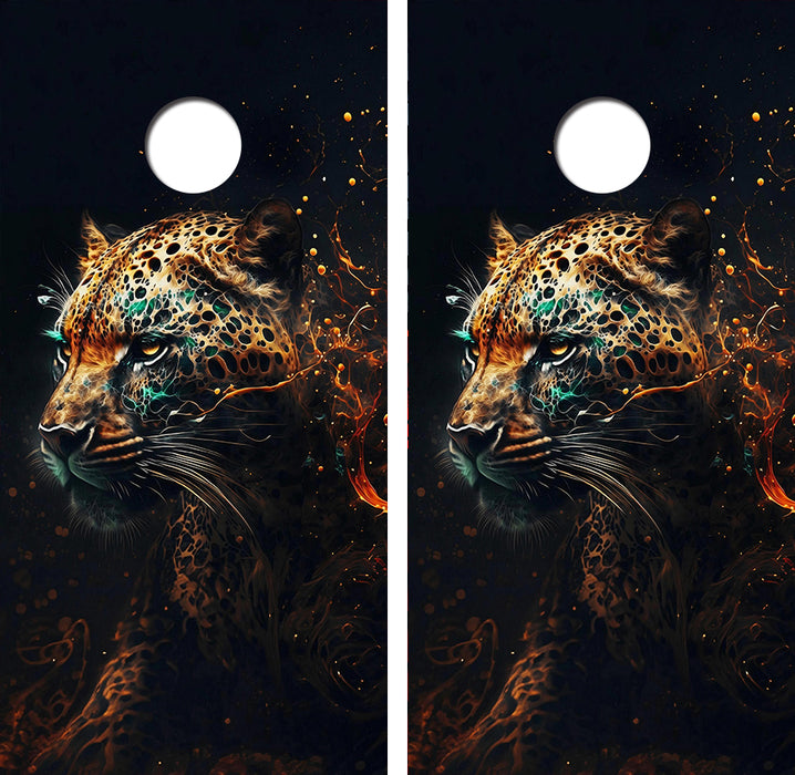 Gold Teal Panther Cornhole Wood Board Skin Wrap