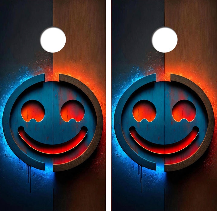 Happy Wooden Face Cornhole Wood Board Skin Wrap