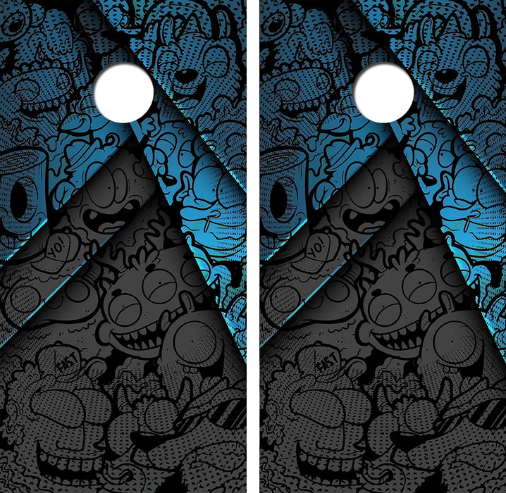 Cartoon Step Up Cornhole Wood Board Skin Wrap
