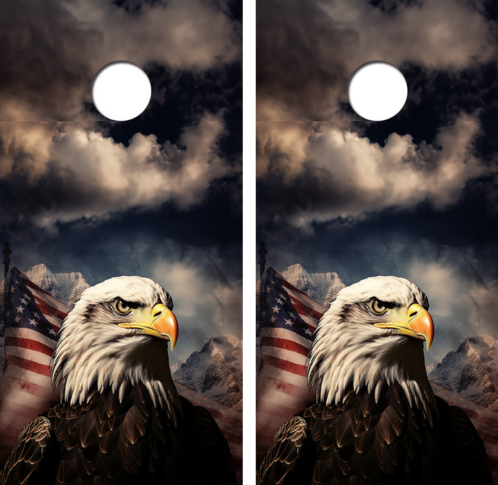Bald Eagle American Flag Cornhole Wood Board Skin Wrap