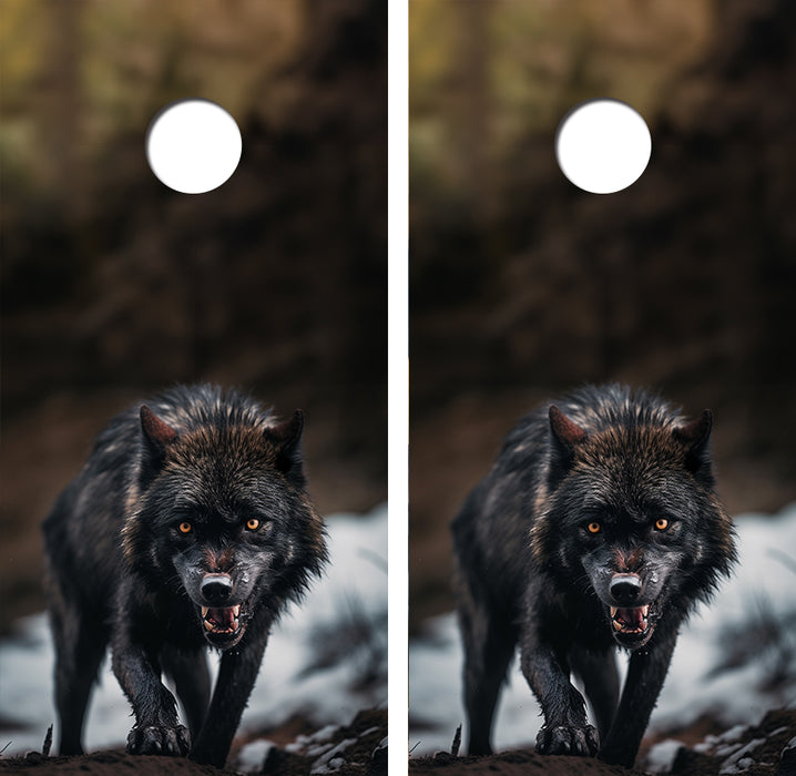 Hungry Black Wolf Cornhole Wood Board Skin Wrap