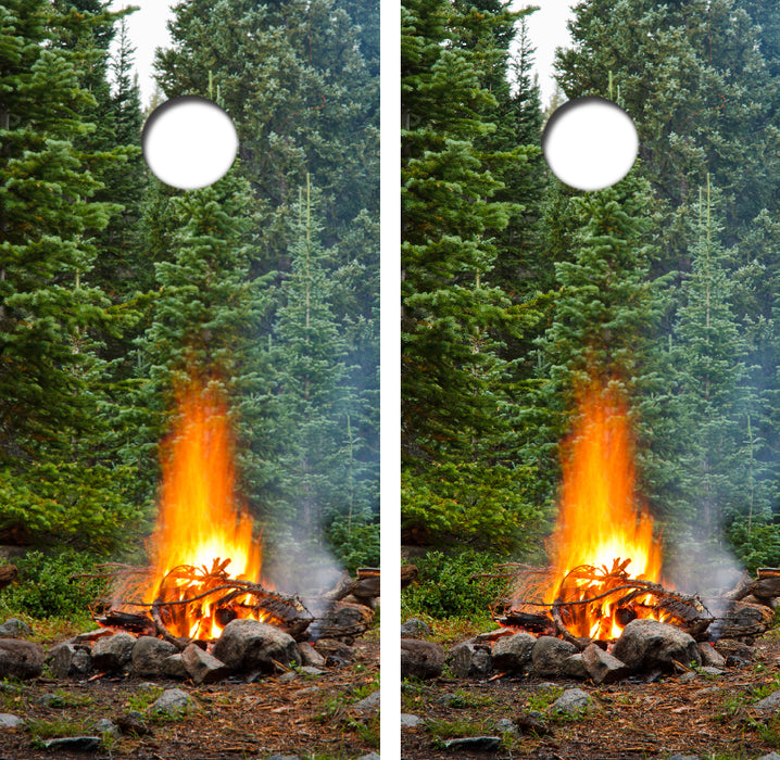 Camping Bonfire Cornhole Wrap Decal with Free Laminate Included