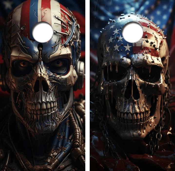 Patriotic Skulls Cornhole Board Skin Wraps FREE LAMINATE