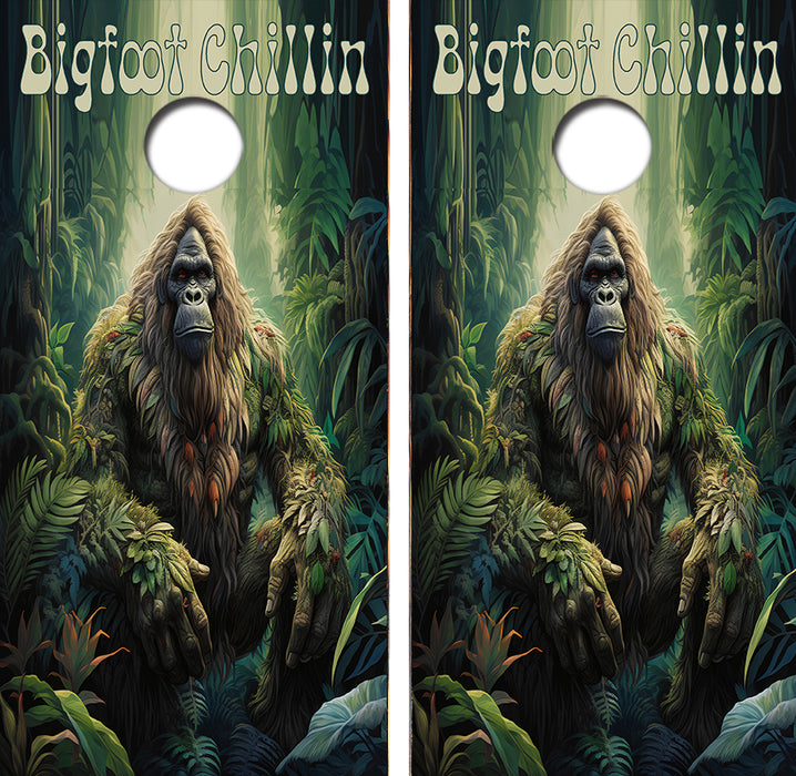Bigfoot Chillin Cornhole Board Skin Wraps FREE LAMINATE