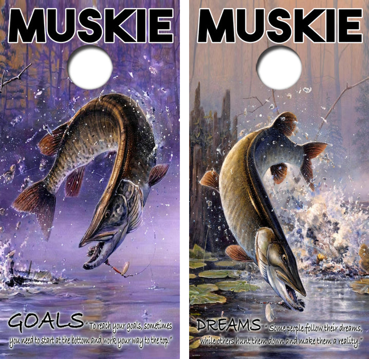Muskie Goals & Dreams Cornhole Board Skin Wraps FREE LAMINATE
