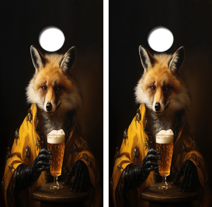 Steam Punk Fox Drinking Beer Cornhole Board Skin Wraps FREE LAMINATE