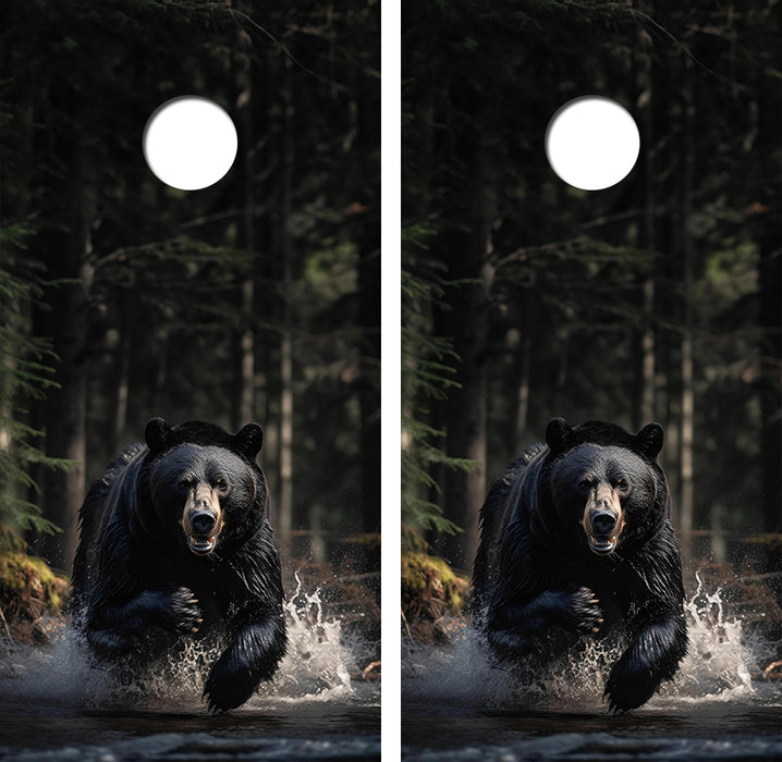 Charging Black Bear Cornhole Wood Board Skin Wrap