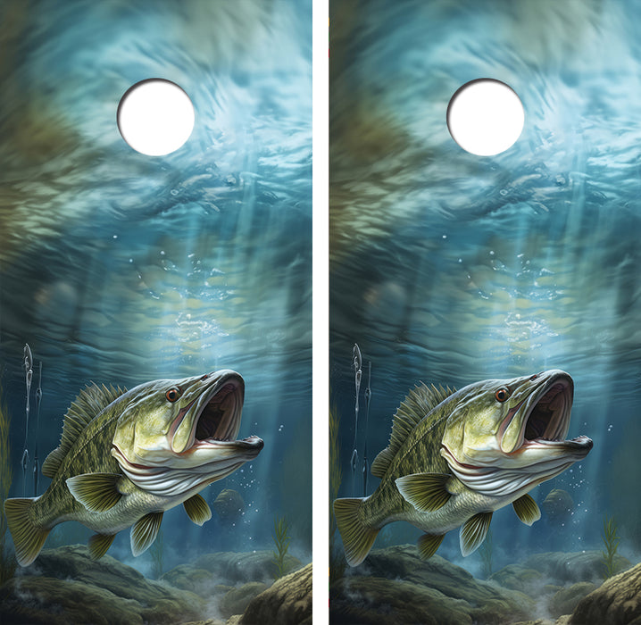 Hungry Large Mouth Bass Cornhole Wood Board Skin Wrap