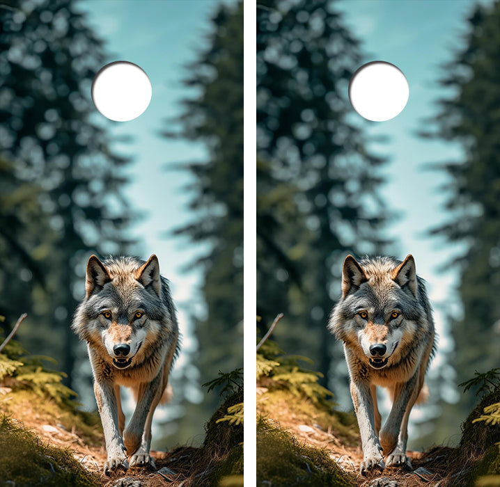 Hungry North American Wolf Cornhole Wood Board Skin Wrap