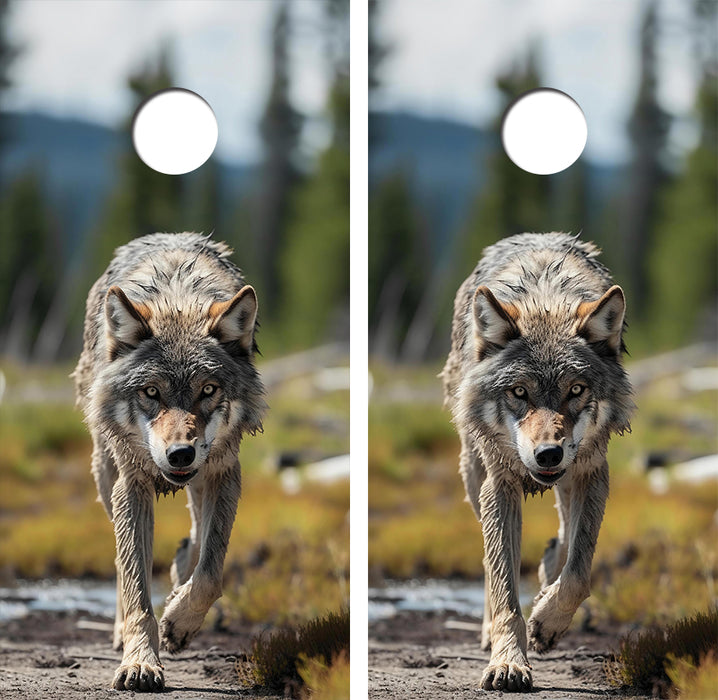 Hungry North American Wolf Cornhole Wood Board Skin Wrap