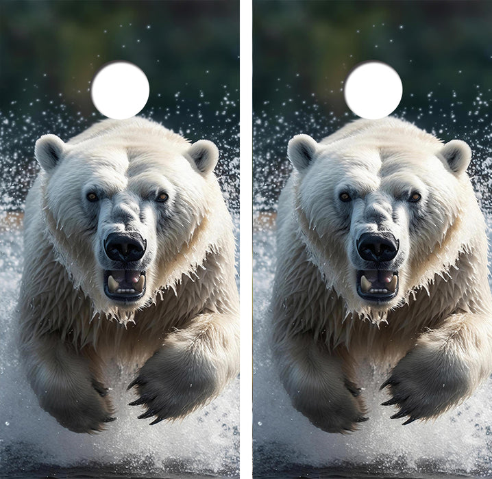 Charging Polar Bear Cornhole Wood Board Skin Wrap