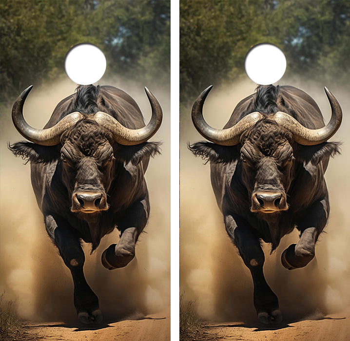 Charging African Cape Buffalo Cornhole Wood Board Skin Wrap