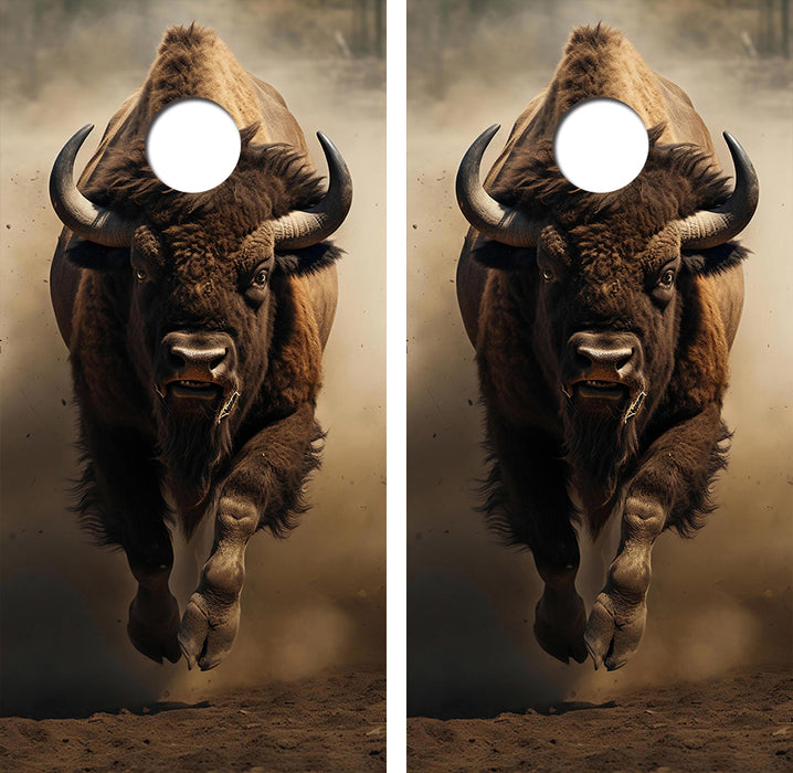 Charging African American Buffalo Cornhole Wood Board Skin Wrap