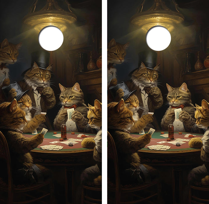 Cats Playing Poker Cornhole Wood Board Skin Wrap