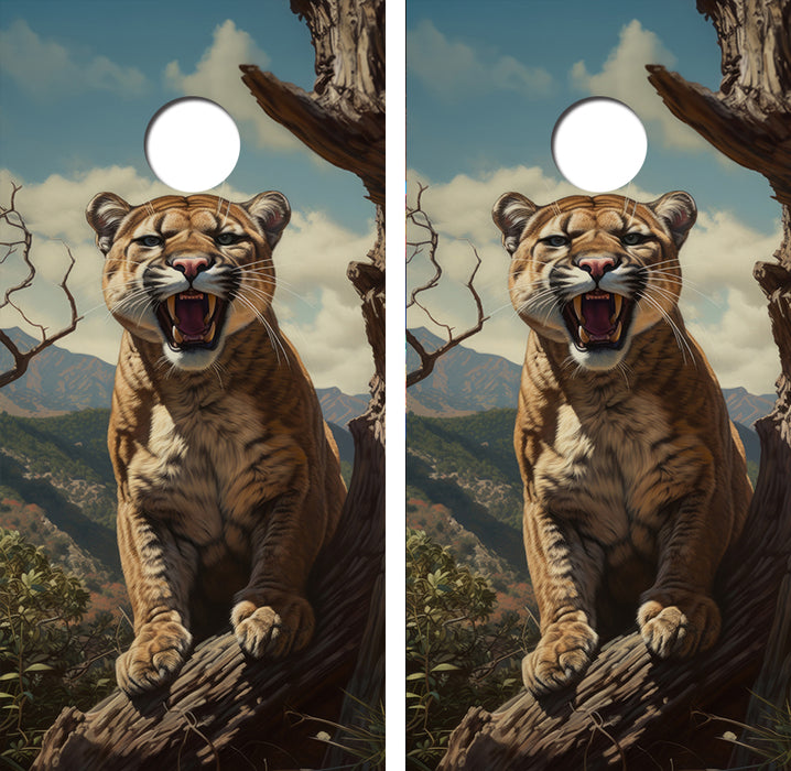 Mountain Lion inTree Cornhole Wood Board Skin Wrap