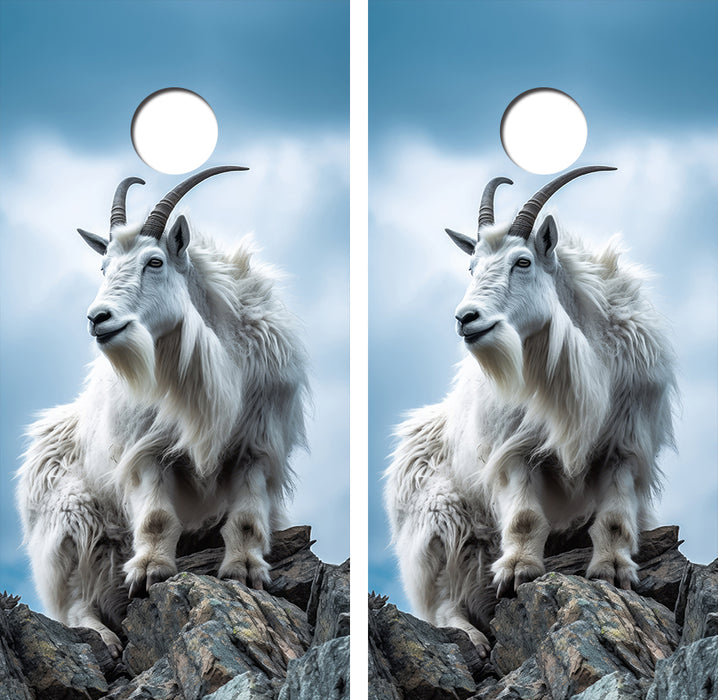 Mountain Goat on Mountain Cornhole Wood Board Skin Wrap
