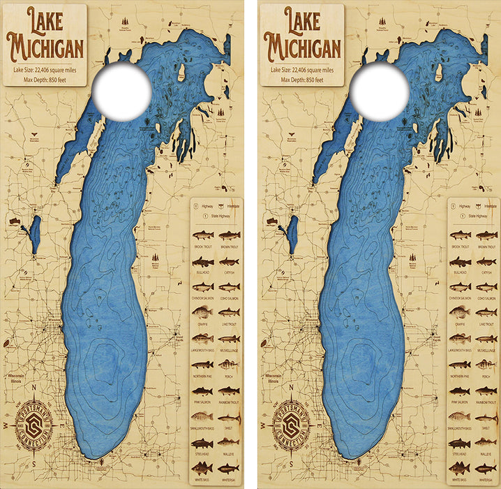 Lake Michigan Topography Cornhole Wood Board Skin Wrap