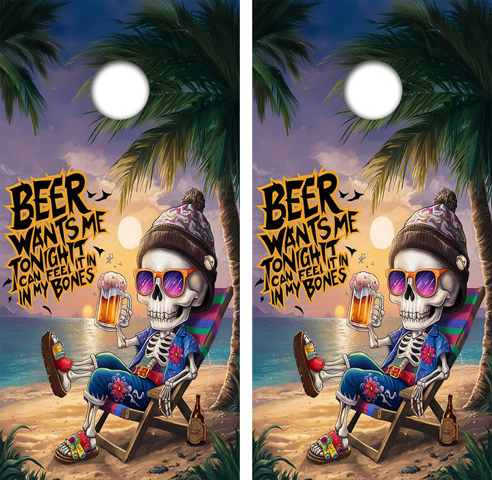 Beer Skeleton Cornhole Wood Board Skin Wrap