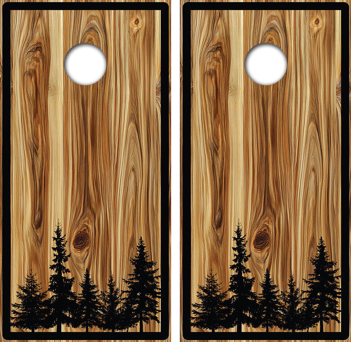 Wood Pinetrees Cornhole Wrap Decal with Free Laminate Included