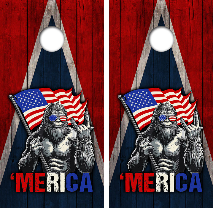 Sasquatch Merica Cornhole Wrap Decal with Free Laminate Included