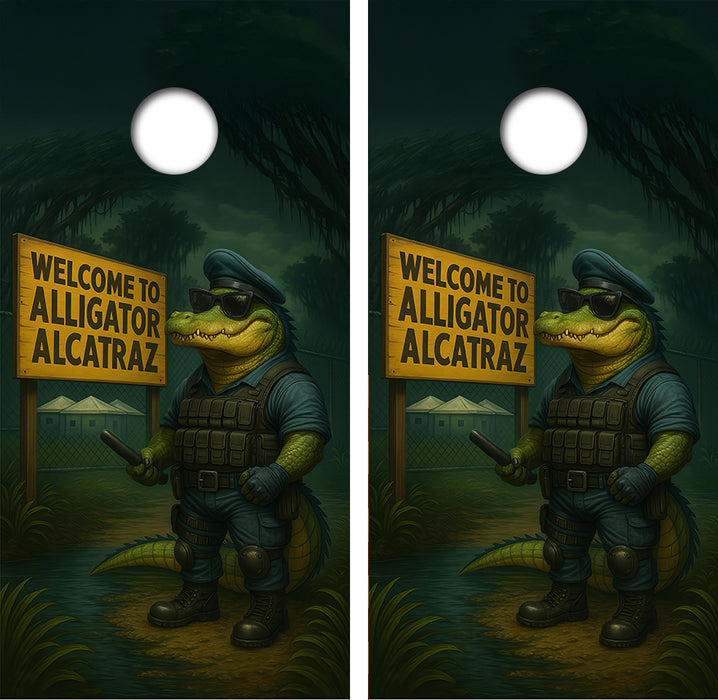 Alligator Alcatraz Cornhole Wrap Decal with Free Laminate Included