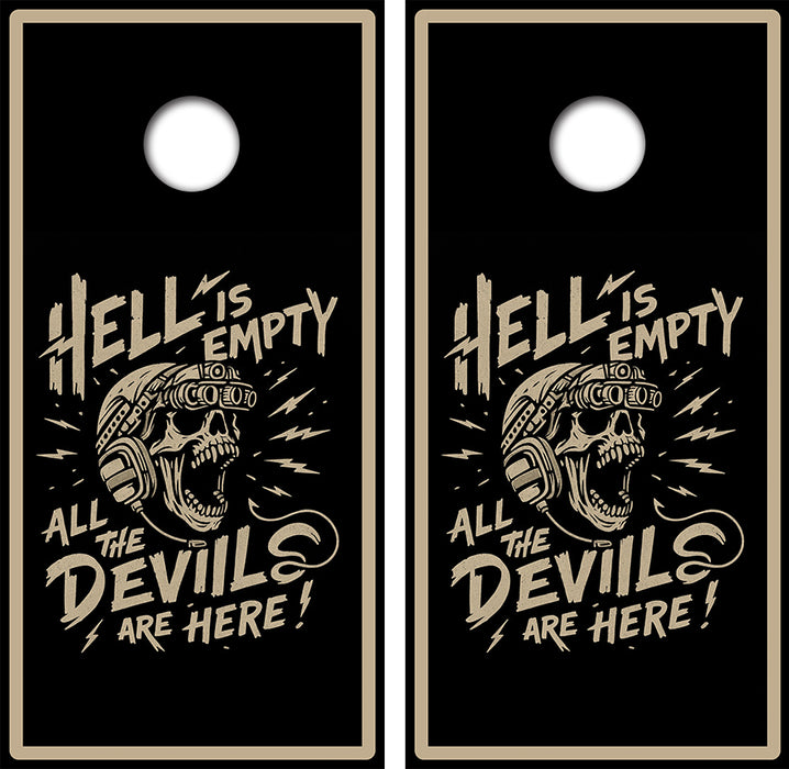 Hell is Empty Cornhole Wrap Decal with Free Laminate Included