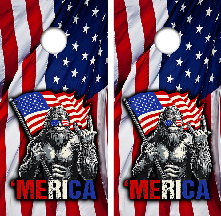 Sasquatch Merica Cornhole Wrap Decal with Free Laminate Included