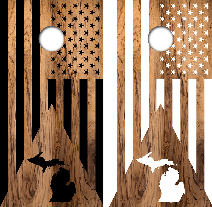 Michigan Triangle American Flag Cornhole Wood Board Skin Wrap