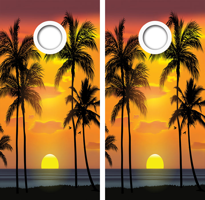 Tropical Sunset Cornhole Wrap Decal with Free Laminate Included