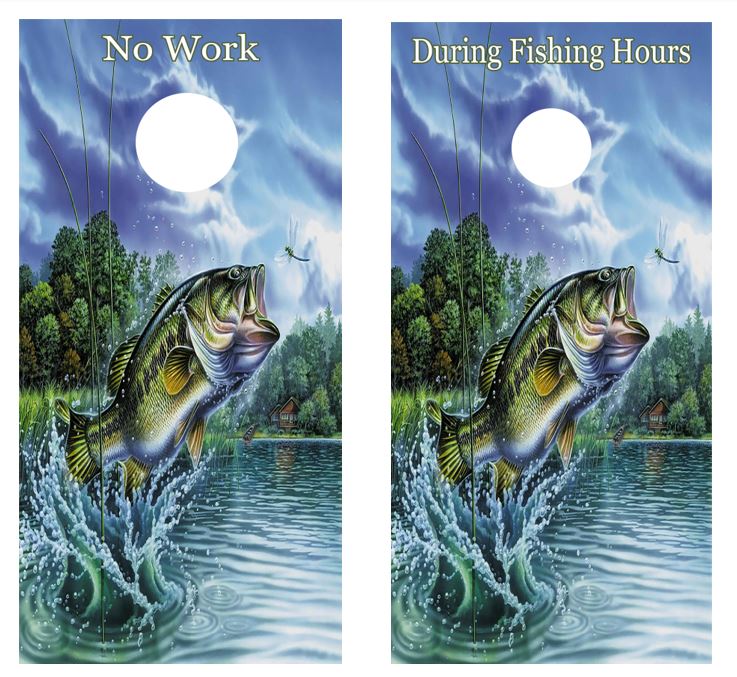 No Work During Fishing Hours Cornhole Wood Board Skin Wraps FREE LAMINATE