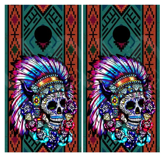Psychedelic Indian Skull Cornhole Wood Board Skin Wraps FREE LAMINATE