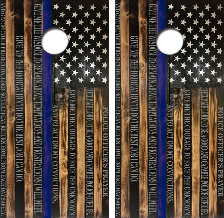 Blue Lives Matter Prayer Flag Cornhole Wrap Decal with Free Laminate Included