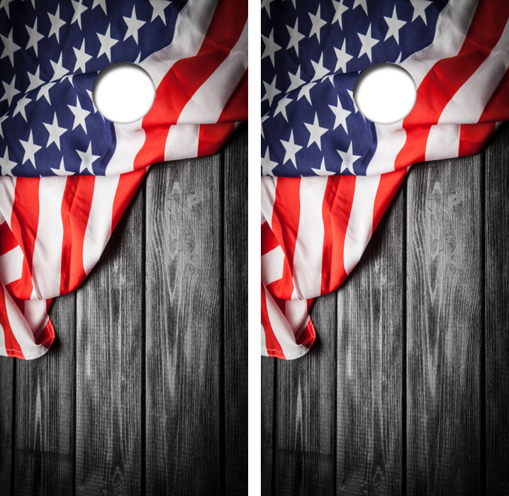 American Flag Black Barnwood Cornhole Wrap Decal with Free Laminate Included