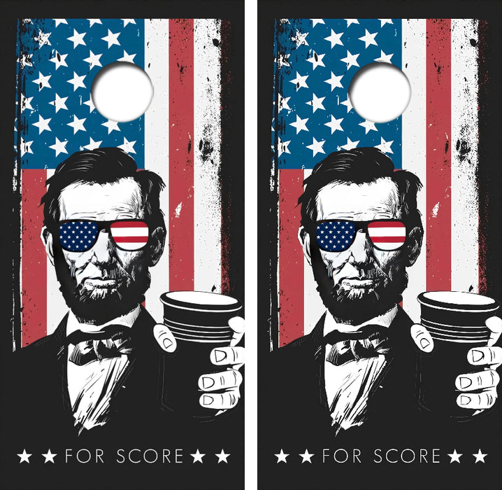 Abe Lincoln For Score Cornhole Wrap Decal with Free Laminate Included