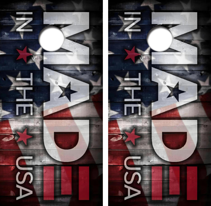 Made In U.S.A. Flag Cornhole Wrap Decal with Free Laminate Included