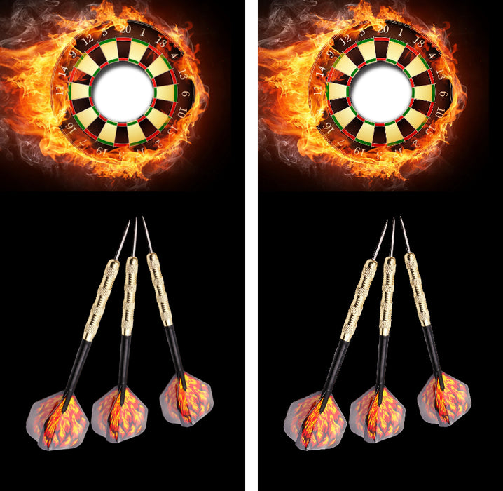 Flaming Dart Board With Darts Cornhole Wrap Decal with Free Laminate Included