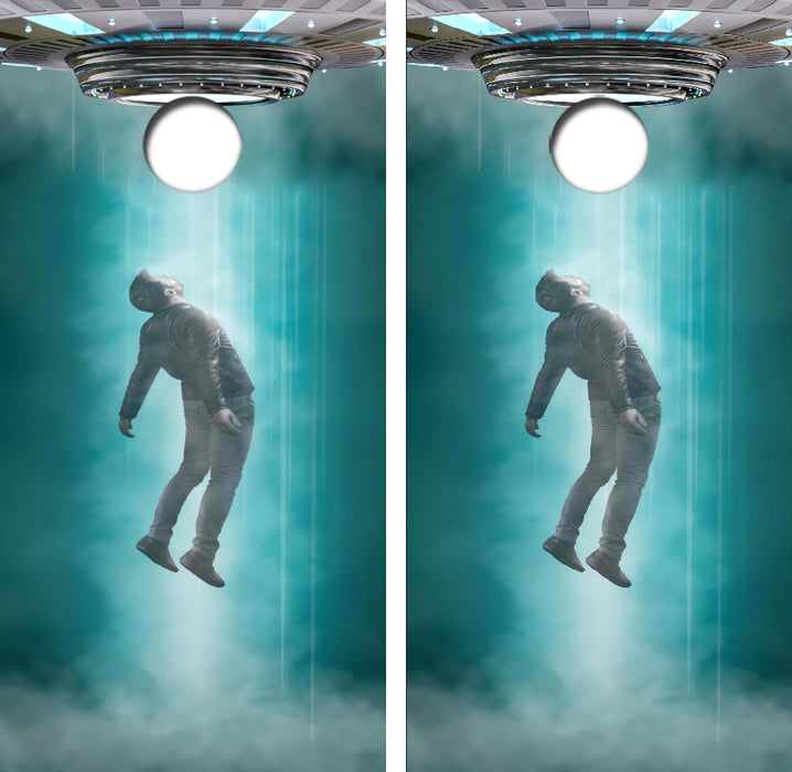 Beam Me Up UFO Cornhole Wrap Decal with Free Laminate Included