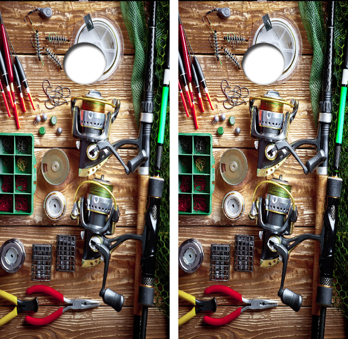 Fishing Work Bench Cornhole Wrap Decal with Free Laminate Included
