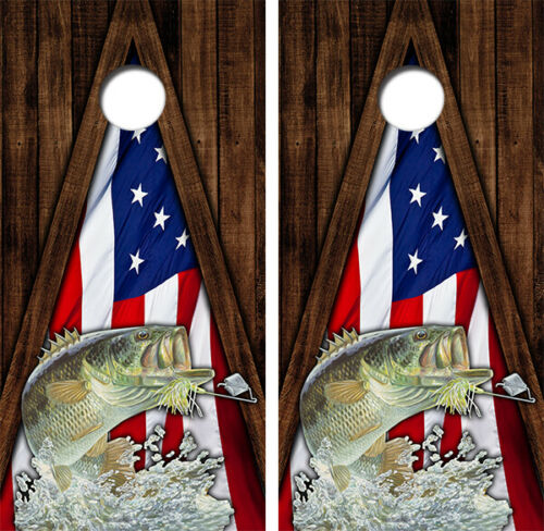Bass American Flag Cornhole Wood Board Skin Wrap