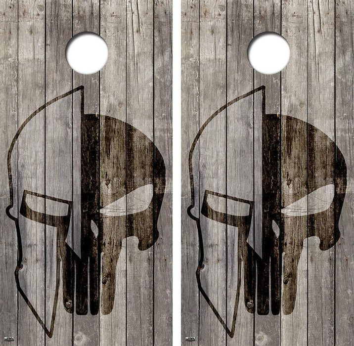 Spartan Skull Combo Cornhole Wood Board Skin Wrap