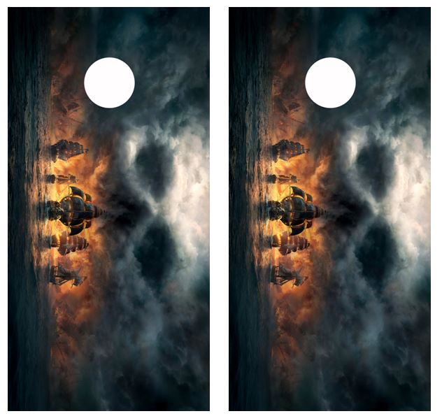 Pirate Fleet w/ Skull cloud Cornhole Wood Board Skin Wrap