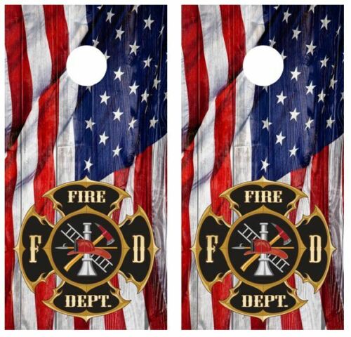 Cornhole Wood Board Skin WrapsAmericna Flag Fire Department Barnwood