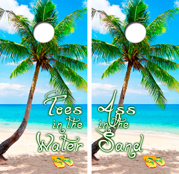 Toes in the Sand Cornhole Wood Board Skin Wraps FREE LAMINATE