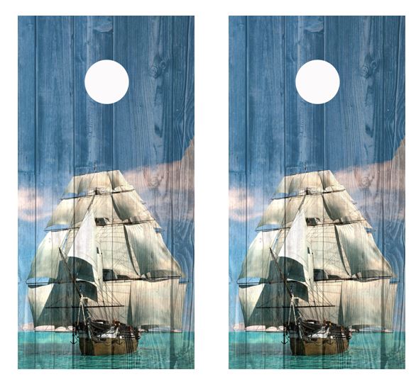 Tall Ship Full Sails Barnwood Cornhole Wood Board Skin Wrap