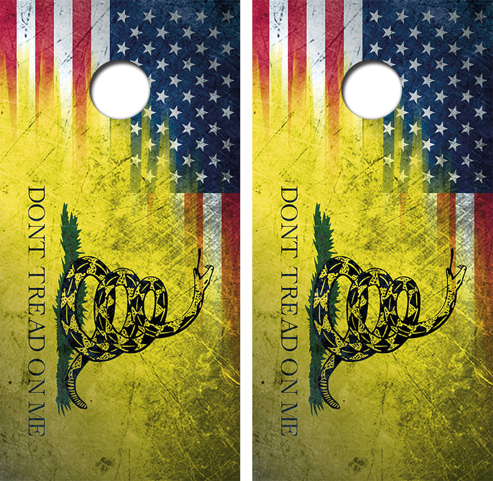 Don't Tread On Me Flag Cornhole Wood Board Skin Wraps FREE LAMINATE