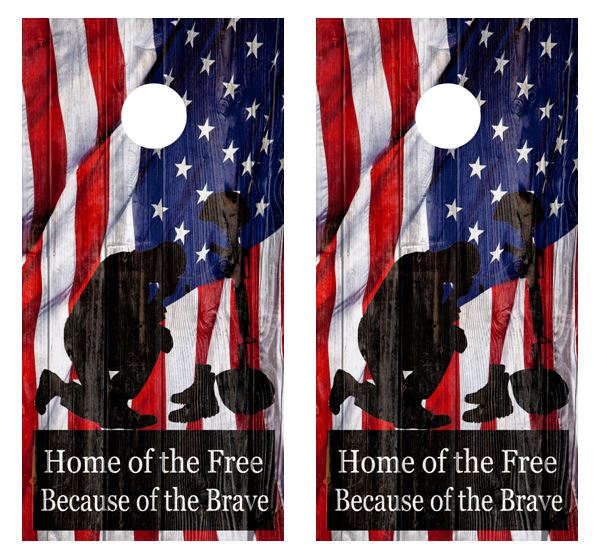 Home of The Free American Flag Cornhole Board Wraps FREE LAMINATE