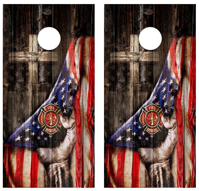 Fire Fighter Lives Matter Cross Cornhole Wood Board Skin Wrap