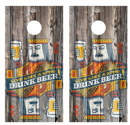 Live Like a King Drink Beer Barnwood Cornhole Wood Board Skin Wraps